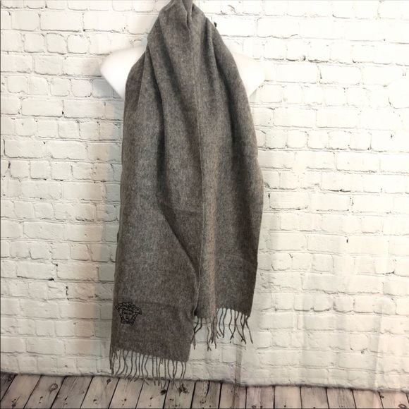 Versace Gray Long Wool Scarf - Picture 3 of 4